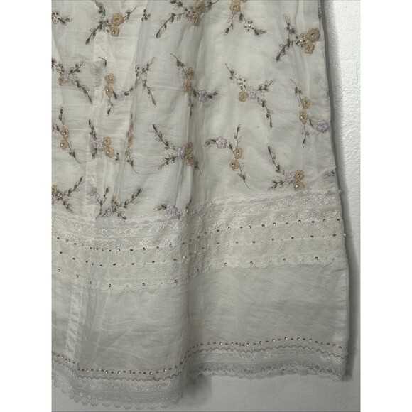 Johnny Was Collection Skirt 8 Floral Embroidered Beaded Dainty Lace Cotton Midi - Picture 6 of 9
